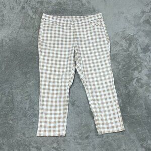 Plaid Womens Cropped Pants Size 16P Gingham Beige & White a0936